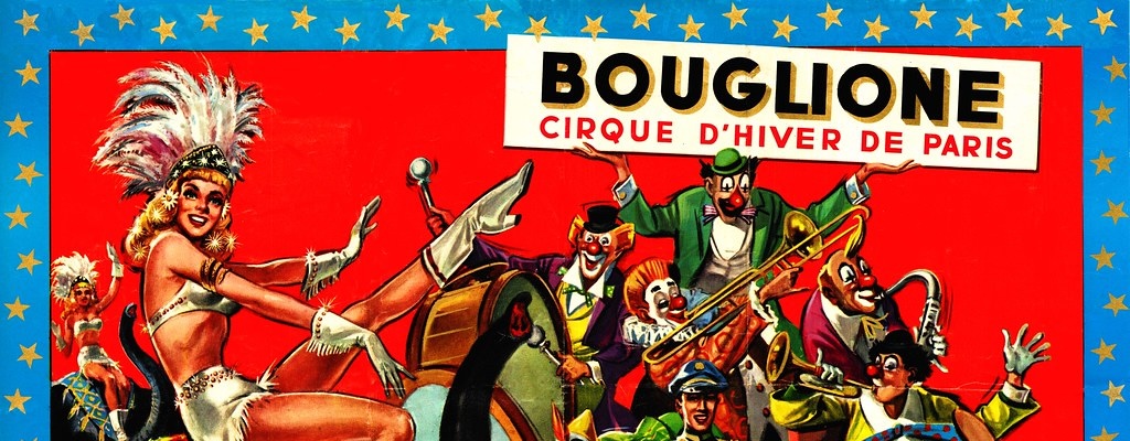 A colourful painted poster for the Bouglione Cirque D’Hiver de Paris
