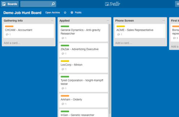 Demo Job Hunt Trello Board